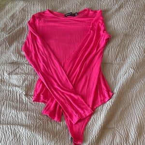 PrettyLittleThing Hot Pink Long Sleeve Bodysuit